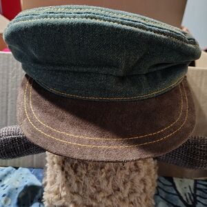 Denim 90s VINTAGE Cabbie Newsboy Hat/ Suede Like Brim/ Cotton/ Info